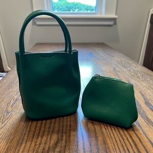 Adorable Green Leather Tote and Pouch Set